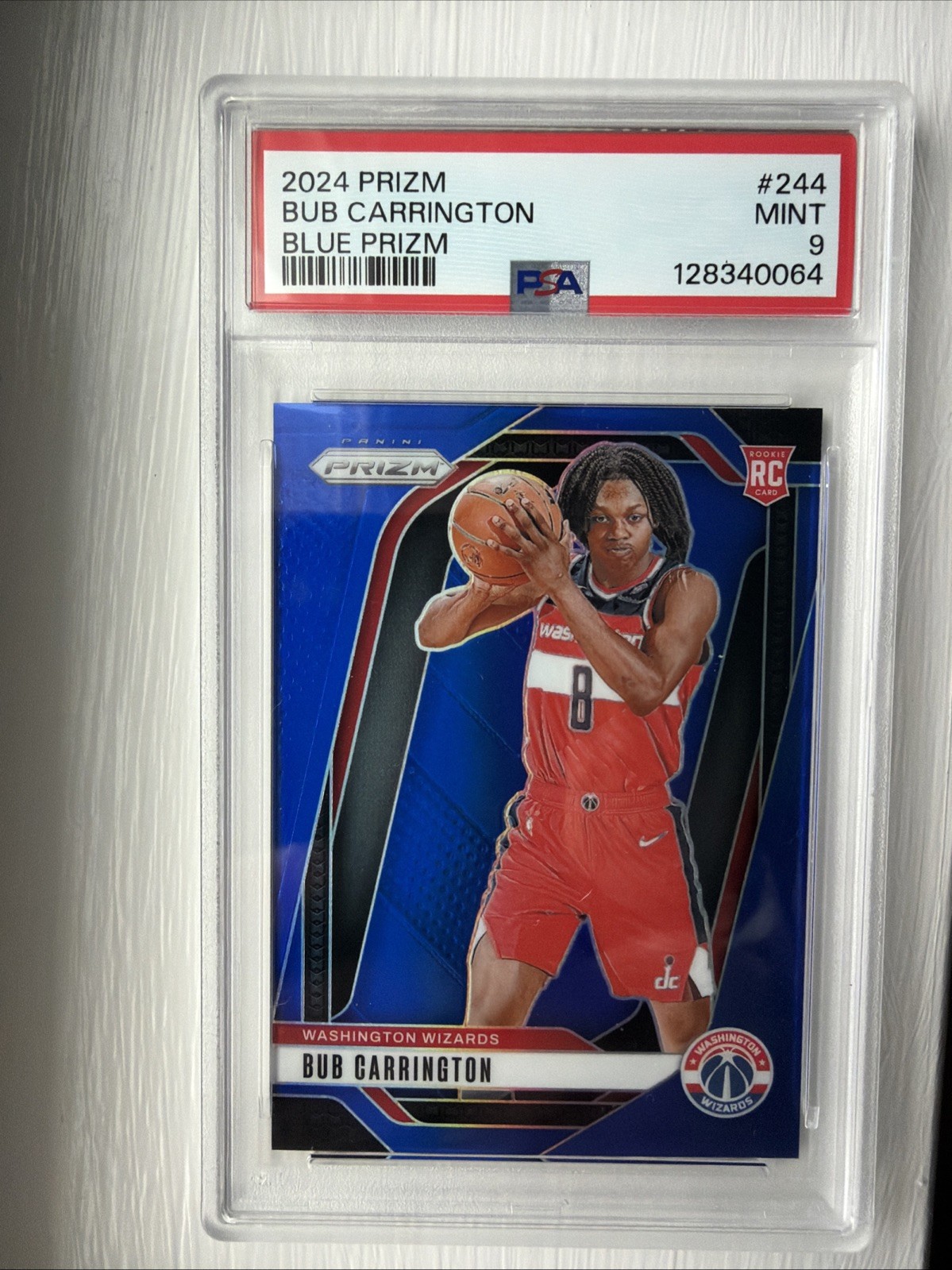 2024 PANINI PRIZM BLUE PRIZM #244 BUB CARRINGTON ROOKIE RC /199 PSA 9