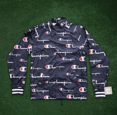 Champion Life Men's Black All Over Print Satin Button Down Coaches Jacket