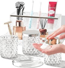 Glass Bathroom Accessories Set 5Pcs Crystal Clear- Foaming Soap Dispenser Soap