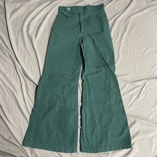 Vintage 60s 70s Women  s Green Bell Bottom Pants Size 28x29 Scovill Zip USA Made