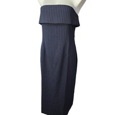 Club L London Strapless Navy Pinstripe Midi Dress Size 10 NWT Office Siren