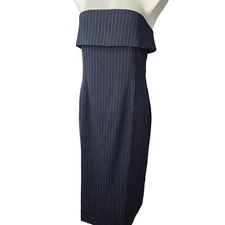 Club L London Strapless Navy Pinstripe Midi Dress Size 10 NWT Office Siren