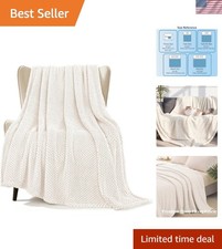 Luxurious Extra Large 50x70 Fuzzy Fleece Throw Blanket in Ivory, Cozy All-Season