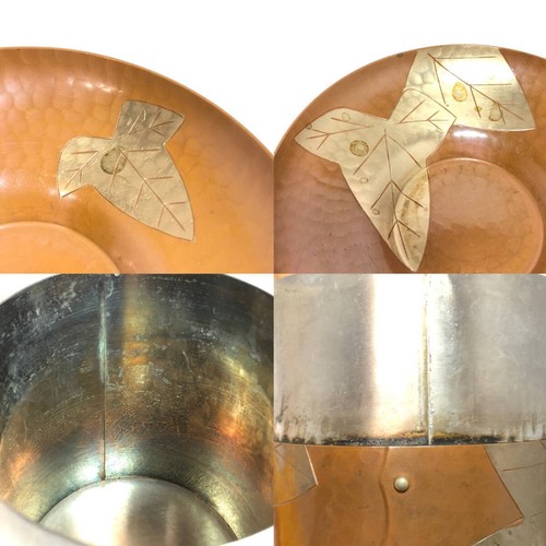 Gyokusendo Copper Tea Set Leaf Motif Tea Caddy 5 Trays Hammered Riveted Boxed - Picture 4 of 9