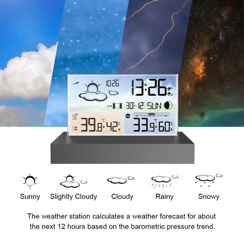 Wetterstation Funk Mit Farbdisplay Thermometer Innen-Außensensor Digitale Wecker - Picture 11 of 23