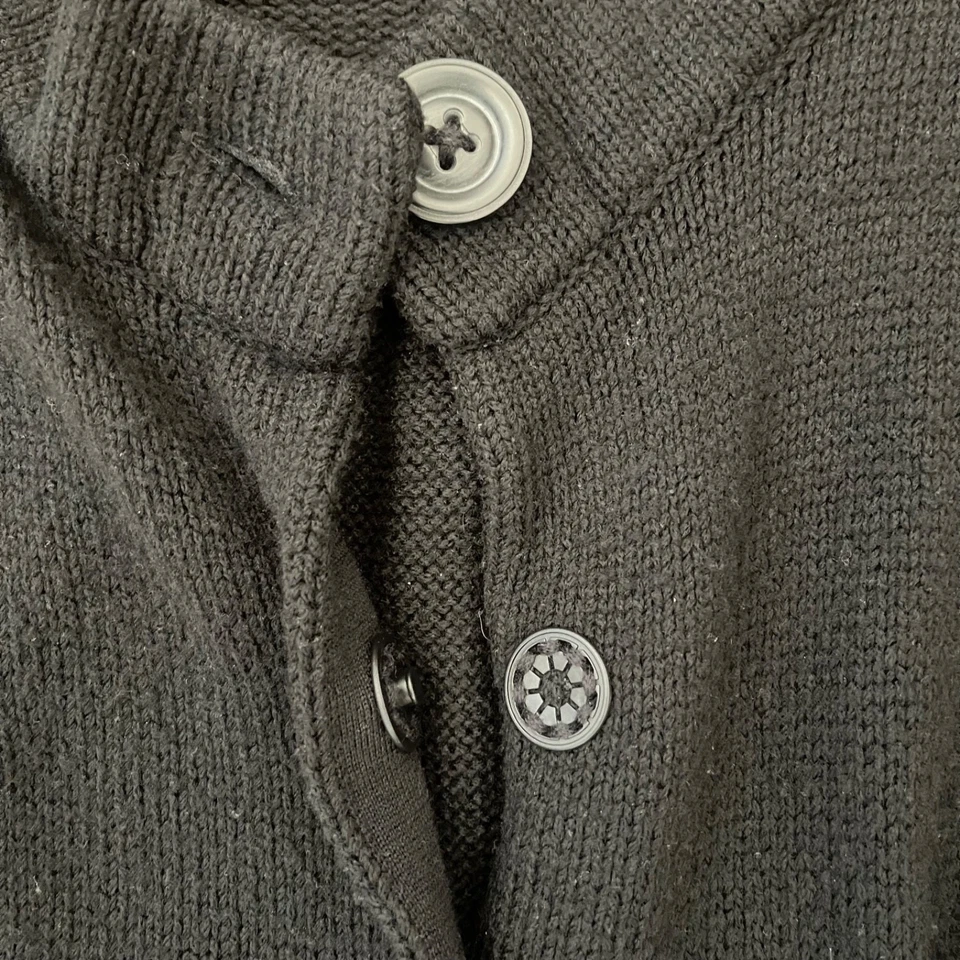 Cárdigan túnica suéter VINCE para mujer negro con cinturón largo de lana con botones talla mediana Foto 4 de 4