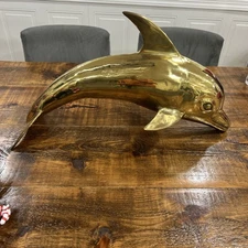 Vintage  XX large, brass dolphin Showpiece Work Of Art 33 In Long Beach House