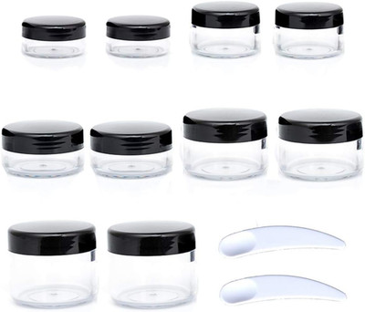 10Pcs Small Travel Containers, Black Sample Jars with Screw Lids, 5 Size 3/5/10/