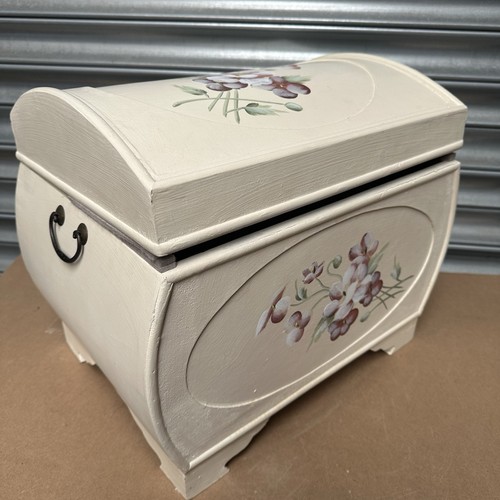 Ship Chest Trunk Storage Box Wooden Hand painted Floral Design Cream Stunning - Picture 15 of 16