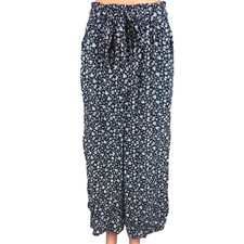 American Eagle Black Floral Print Wide Leg Tie Waist Paperbag Pull On Trouser S