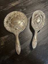 Vintage Victorian Reproduction Ornate Silver Mirror And Brush Grooming Set Prop