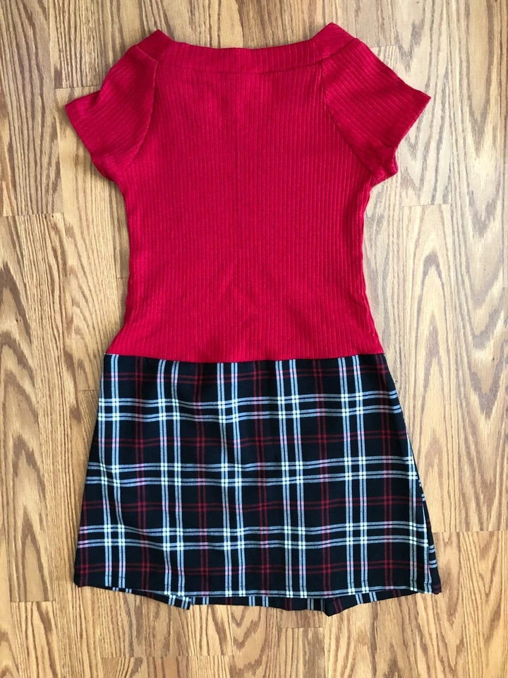My Michelle Vintage Girls Red and Black Plaid Christmas Holiday Dress size 14 - Image 2 of 4