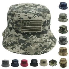 US Flag Boonie Bucket Hat USA Sun Camo Cap Cotton Outdoor Camping Hiking Sports 