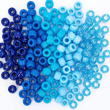 1000PCS 6X9Mm Pony Beads Bulk, 5 Styles Blue Pony Beads for Bracelets Making Kit