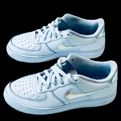 Nike Air Force Iridescent Pixel Swoosh Women’s Size 7Y White  Shoes 193658315197|