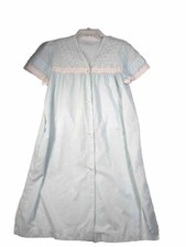 Vintage Night flowers Housecoat Women  s Medium Cotton Blend Lace Trim Pale Blue