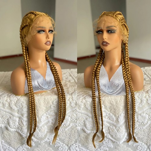 Peluca frontal de encaje sintético trenzada con cabello de bebé 32 pulgadas 4 trenzas de encornowado - Imagen 22 de 25