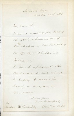 DAVID AMES WELLS - AUTOGRAPH LETTER SIGNED 10/30/1886