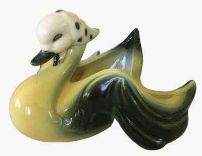 Hull Pottery Bandana Duck Planter, Trinket Dish, Green & Yellow & White, USA
