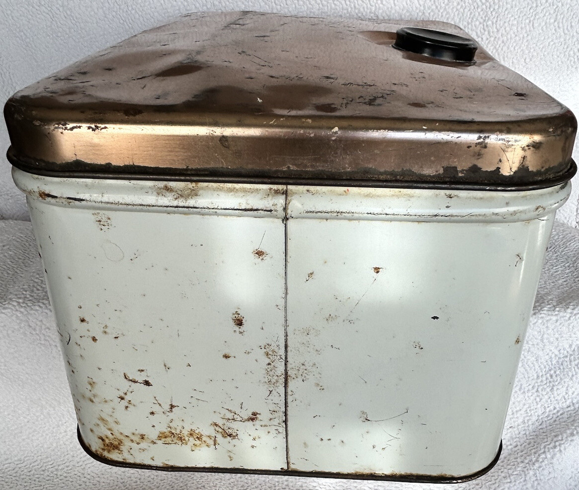 Vintage Metal Bread Box Copper Colored Lid & Base Great