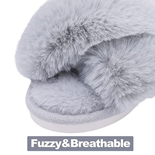 Damen flauschige Hausschuhe Kreuzband Memory Foam Hausschuhe offen 8,5-9,5 grau - Bild 4 von 7