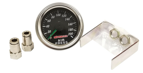 2 airmaxxx Dual Needle Gauges 200 PSI Black Face 1/4" Air Ride Suspension Syste - Picture 8 of 24