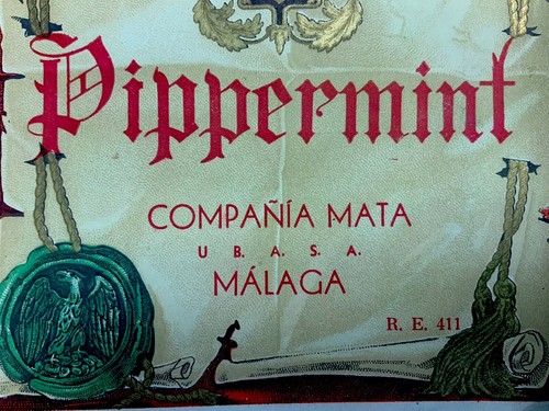 Pippermint Compañía Mata U.B.A.S.A. Etiqueta de botella Botella Botega Andaluzas Málaga - Imagen 5 de 9