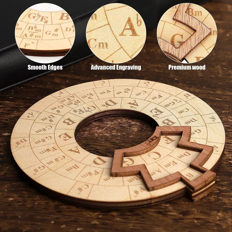 JTKREW Ruota Degli Accordi In Legno - Strumento Educativo Musicale Per Chitarra, Piano, Ukulele