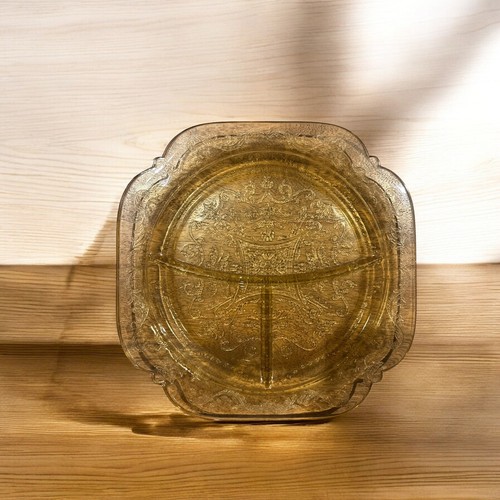 Vtg. Federal Glass Co "Madrid" Amber Grill Plate. Set of 2 - Bild 3 von 3
