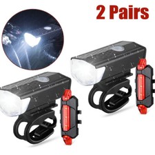 USB Rechargeable LED Bicycle Headlight Bike Front Rear Light Cycling Lamp Set