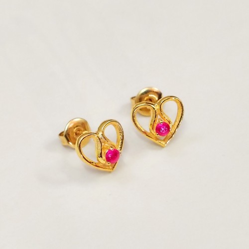 Dainty Heart Stud Earrings 10x10mm 925 Silver Pink CZ 14k Gold Plated Studs - Bild 1 von 10