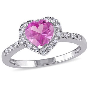 Amour Silver Created Pink Sapphire and 1/10CT TDW Diamond Heart Ring - Click1Get2 Coupon&
