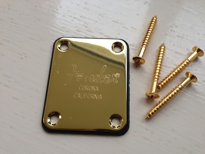 Refurbed Fender Corona California Gold Chrome Stamped Neck Plate Incl. Dichtung!