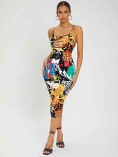 Bold Art Bodycon dress Womens L, NWT Sexy party, Club Evening Vivid Multicolor