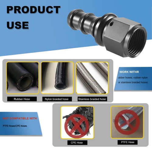 2PCS Push On Lock Hose End Fitting Adapter Aluminum for Oil/Fuel/Gas Hose/Line - Picture 3 of 23