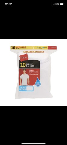 Hanes 10 Pack Men's Super Value ComfortSoft Tees White Crew Neck T-Shirt - Picture 3 of 7