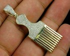 1.2ct Round Cubic Zirconia Mens Afro Pic Brush Charm Pendant Silver Free Stud