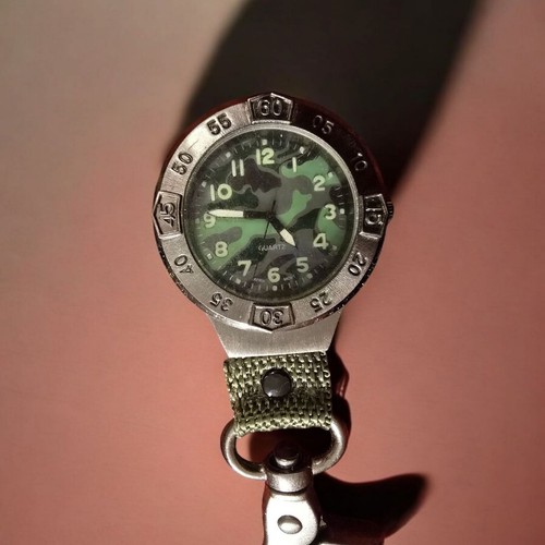 Camouflage Pocket Watch Quartz Clip On Japan Movement (JB5)