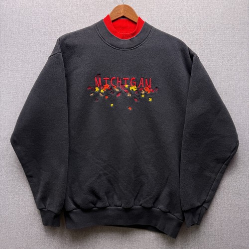 Vtg Michigan Fall Autumn Leaf Leaves Mens M Crewneck Sweatshirt Double Collar - Picture 7 of 11