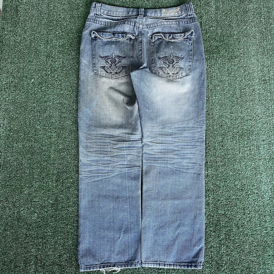 Jeans De Colección Y2K Fusai Sueltos con Solapa Bolsillo Patín Azul 35x30" 19" Estilo Polo Sur Abierto Foto 2 de 4