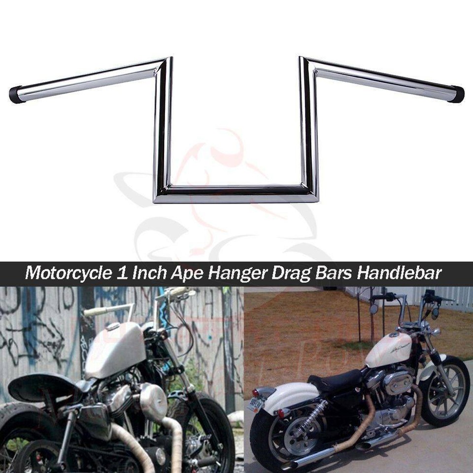 1" Motorcycle 8" & 10-1/2" Rise Ape Hanger Handlebars Z-Bar Drag Bars ...