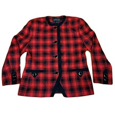 Vintage Executive Collection Red Black Plaid Blazer Size 12