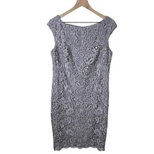 Lauren Ralph Lauren Womens Gray Floral Lace Scalloped Hem Sheath Dress 10