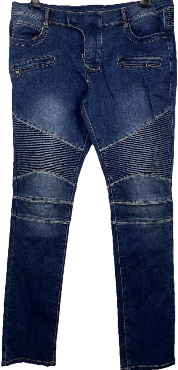 Balmain Paris Stunning Blue Biker Jeans Trousers Size W 38