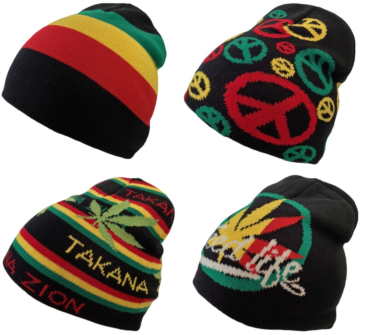 帽子 6CRAYON Peace Beanie Mens Rasta Beanie Hat Adults Woolly Ski Winter Hat Weed Life