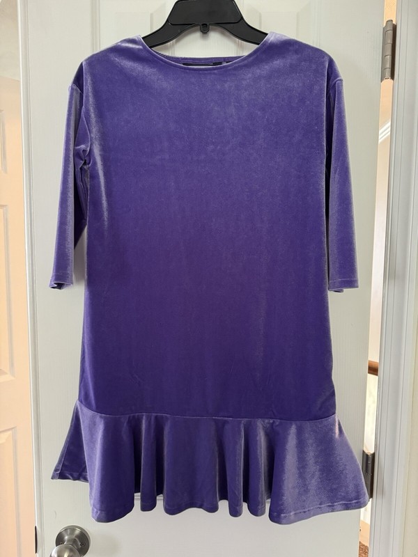 Lands’ End Purple Peplum Ruffle “Velvet” Dress Girls- Size M 10-12- VGUC