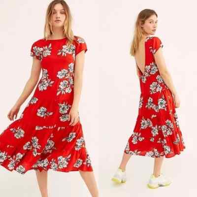 knee length dresses for ladies Blue Floral Shirred Rita Midi Dress main image 0