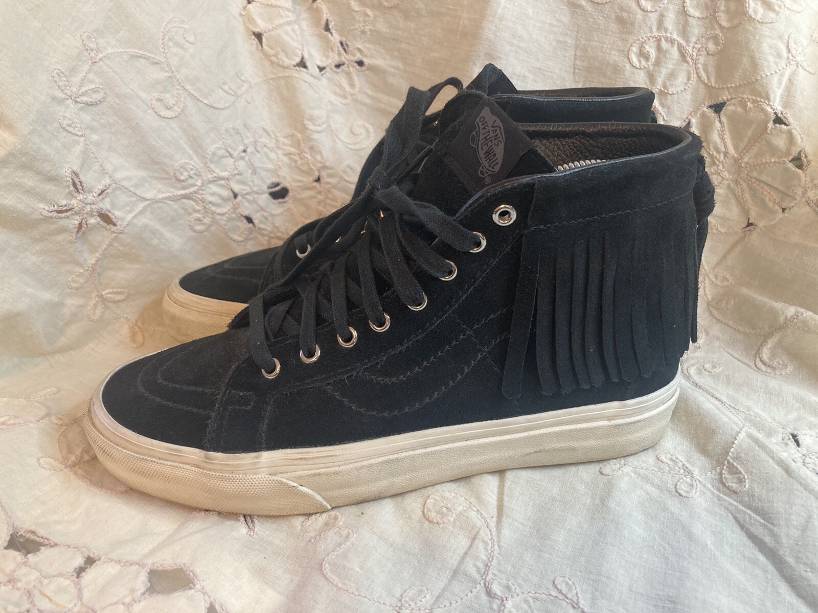 Vans Skate High Top Fringe Black Leather Unisex Men’s… Gem