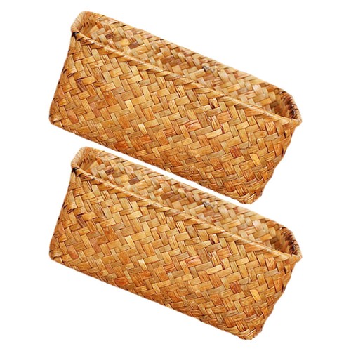 2 Pcs Storage Basket Bathroom Counter Organizer Rectangular Woven - Picture 8 of 12
