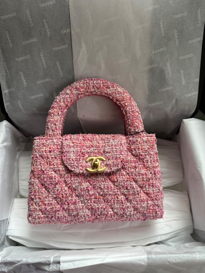 New Chanel 24P KELLY Nano Barbie Pink Tweed Top Handle Shopping Bag ...